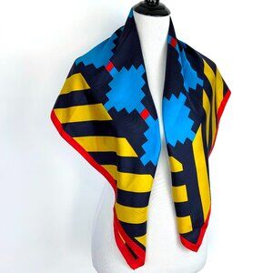 Vintage 70s - 80s Perry Ellis Silk Scarf Bold Geometric Design 34"